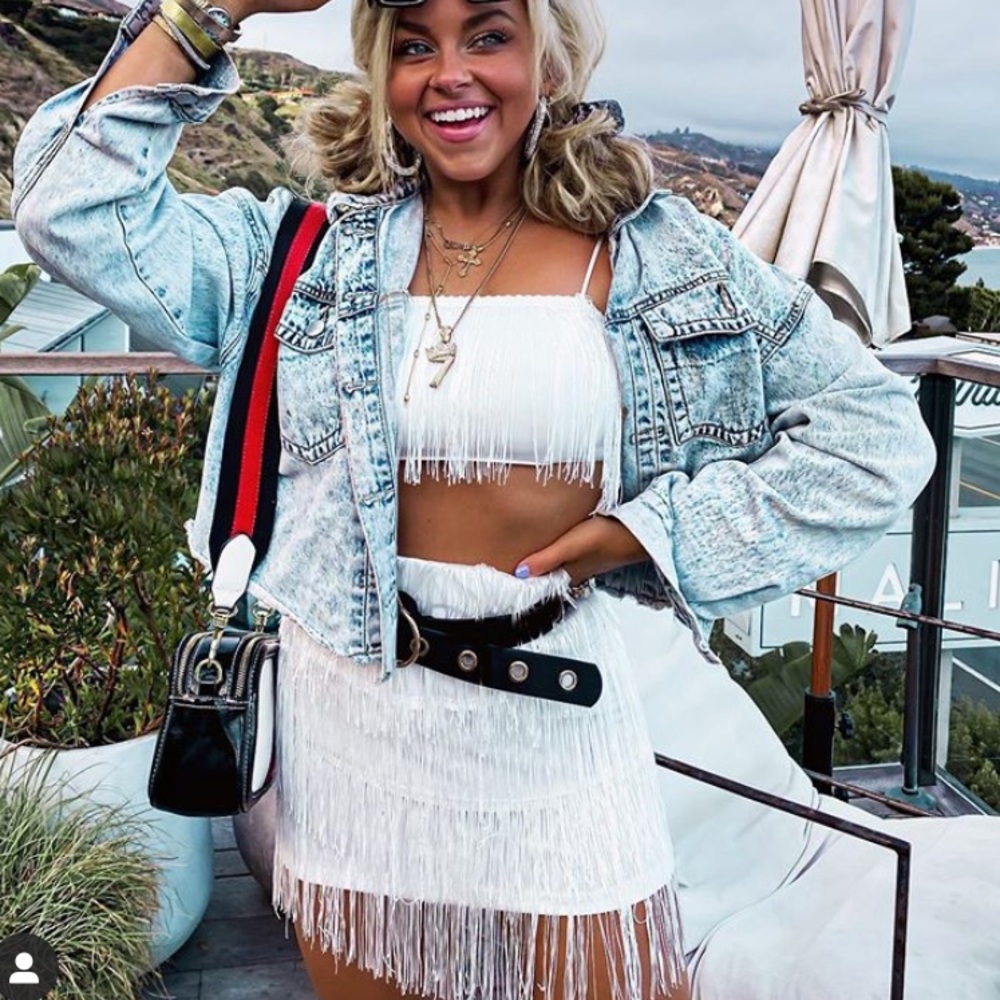 White Fringe Skirt Set